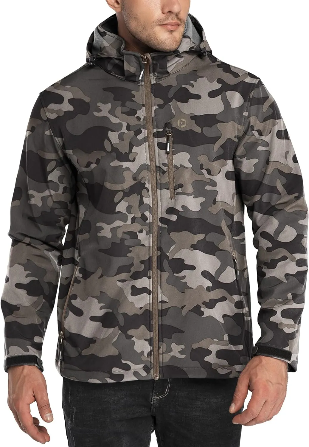 Outdoor Ventures Men's Lightweight Softshell Jacket Fleece Lined Hooded Water Resistant Winter Hiking Windbreaker Jackets