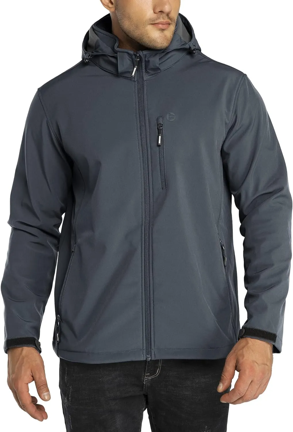 Outdoor Ventures Men's Lightweight Softshell Jacket Fleece Lined Hooded Water Resistant Winter Hiking Windbreaker Jackets