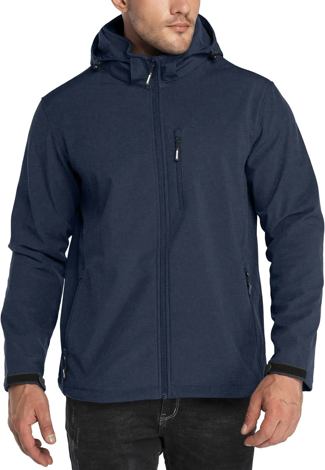 Outdoor Ventures Men's Lightweight Softshell Jacket Fleece Lined Hooded Water Resistant Winter Hiking Windbreaker Jackets