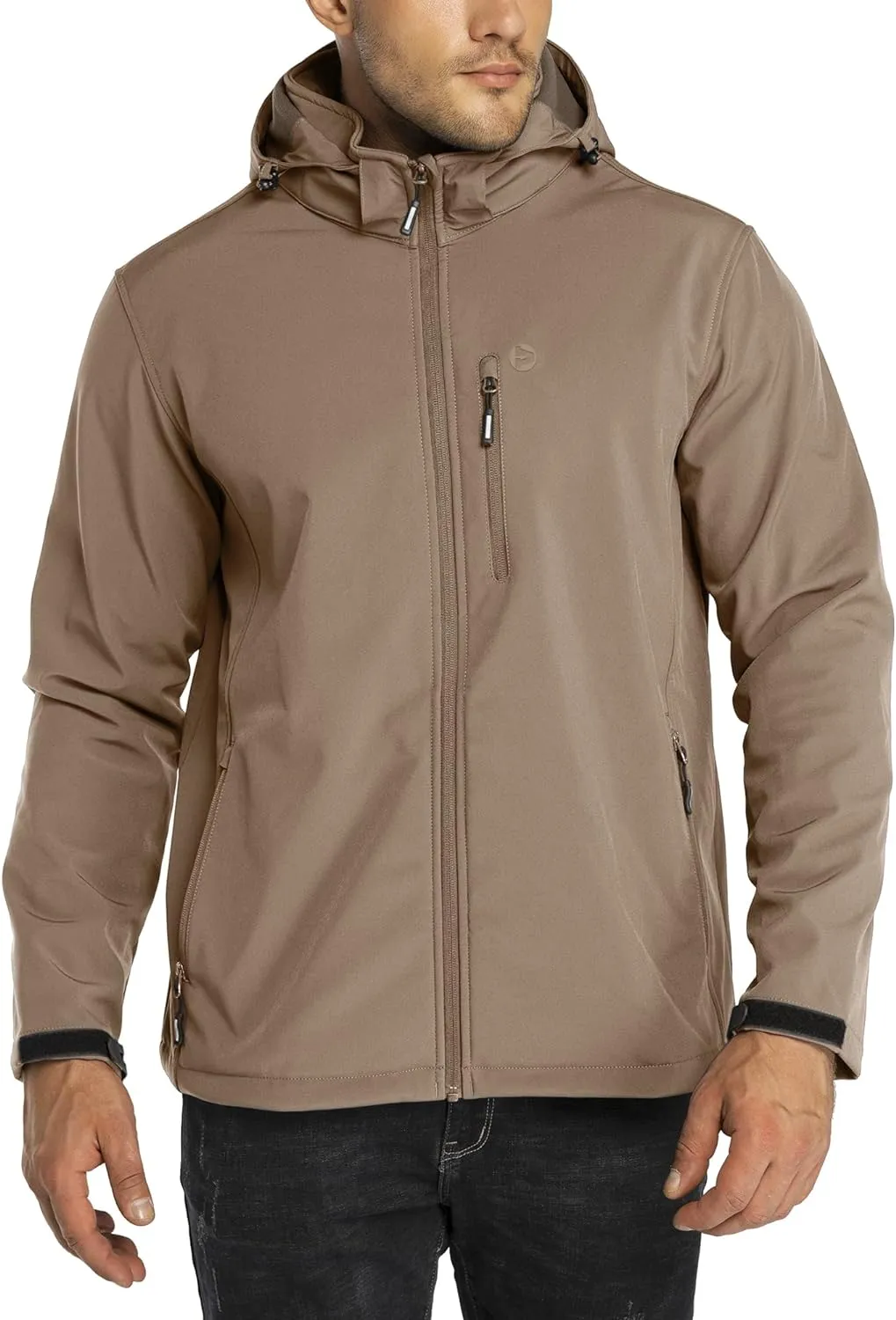 Outdoor Ventures Men's Lightweight Softshell Jacket Fleece Lined Hooded Water Resistant Winter Hiking Windbreaker Jackets