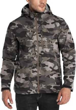 Outdoor Ventures Men's Lightweight Softshell Jacket Fleece Lined Hooded Water Resistant Winter Hiking Windbreaker Jackets