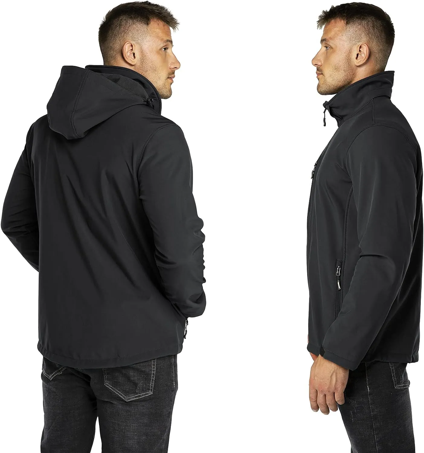 Outdoor Ventures Men's Lightweight Softshell Jacket Fleece Lined Hooded Water Resistant Winter Hiking Windbreaker Jackets