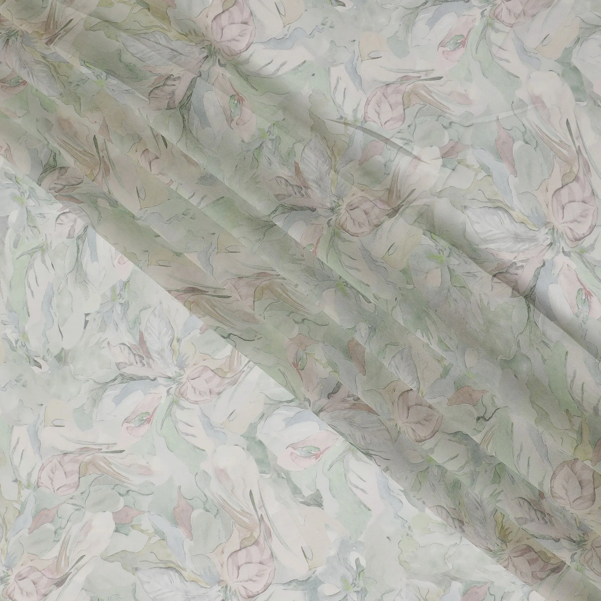 Pastel Blossom Viscose Crepe Fabric - 110cm Width, Soft Touch, Buy Online-D18098