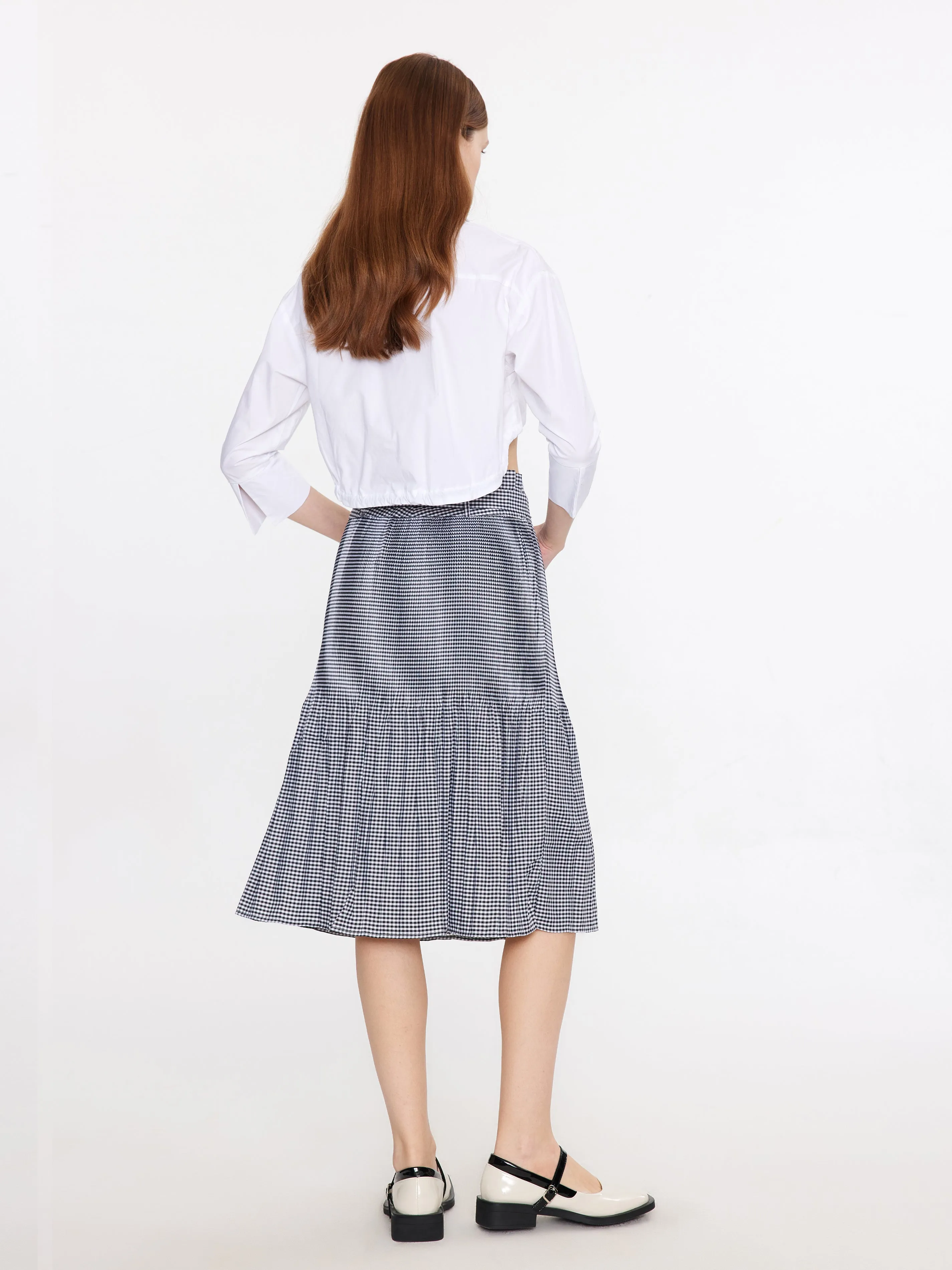 Plaid Pleated Midi Skirt