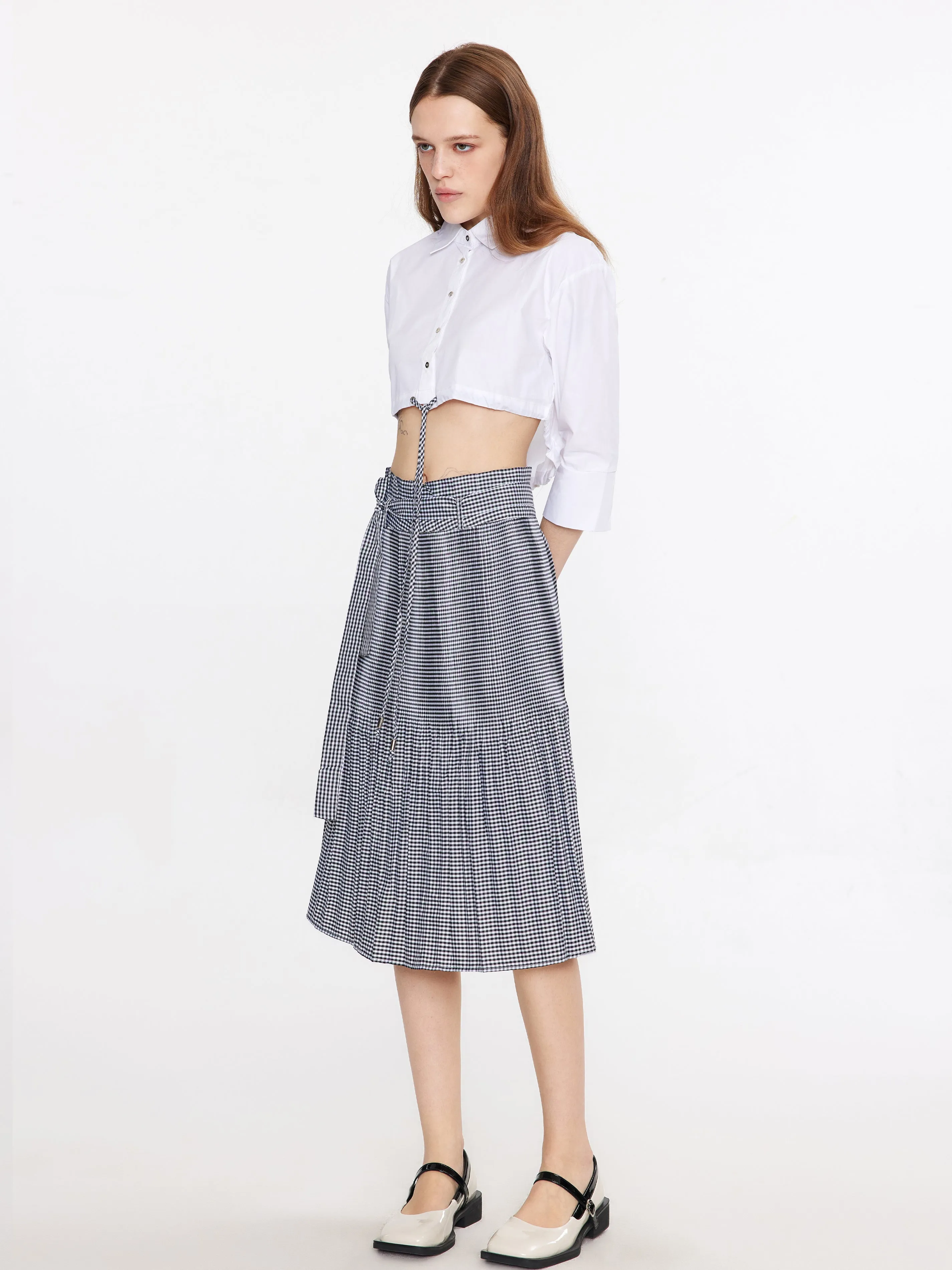 Plaid Pleated Midi Skirt