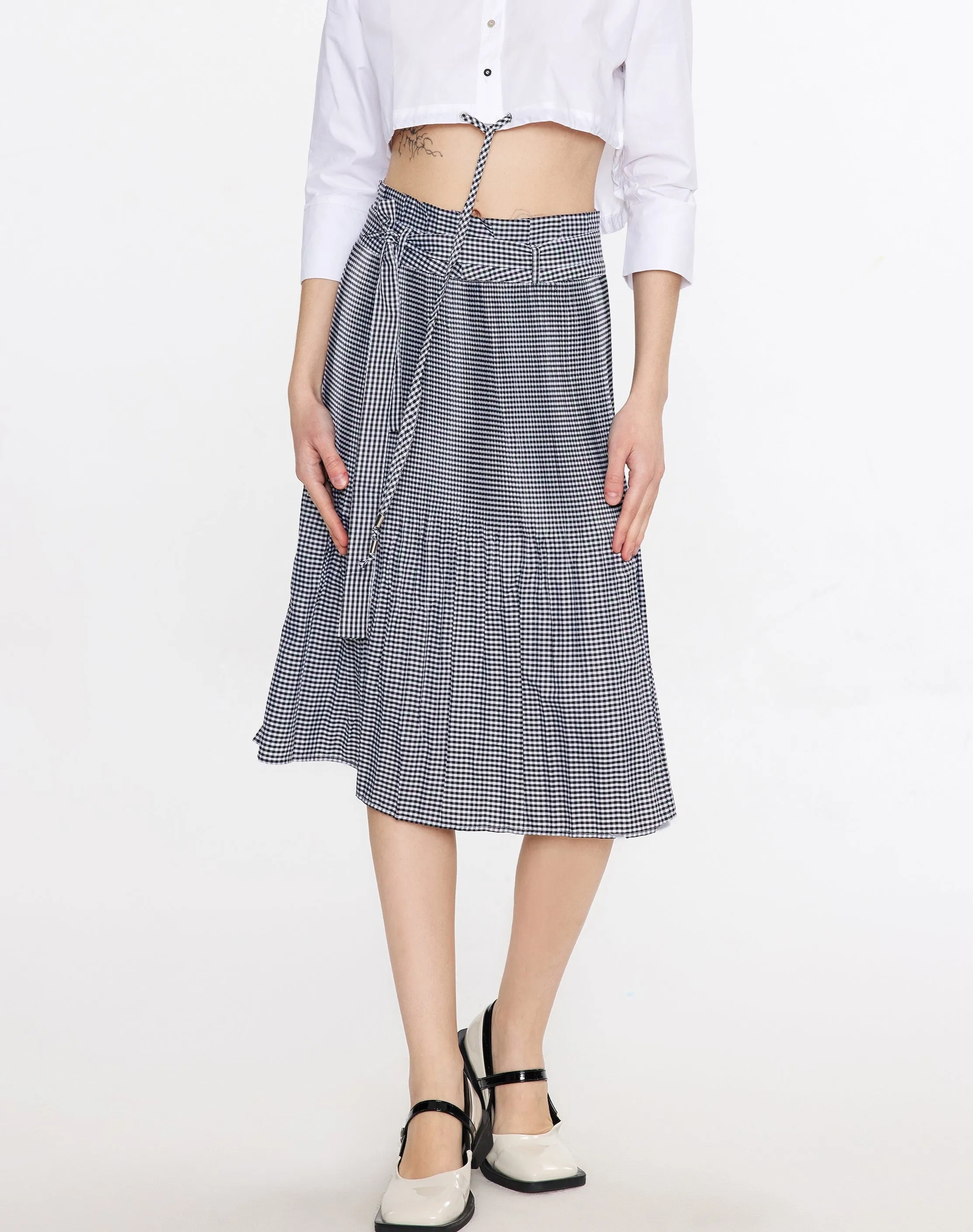 Plaid Pleated Midi Skirt