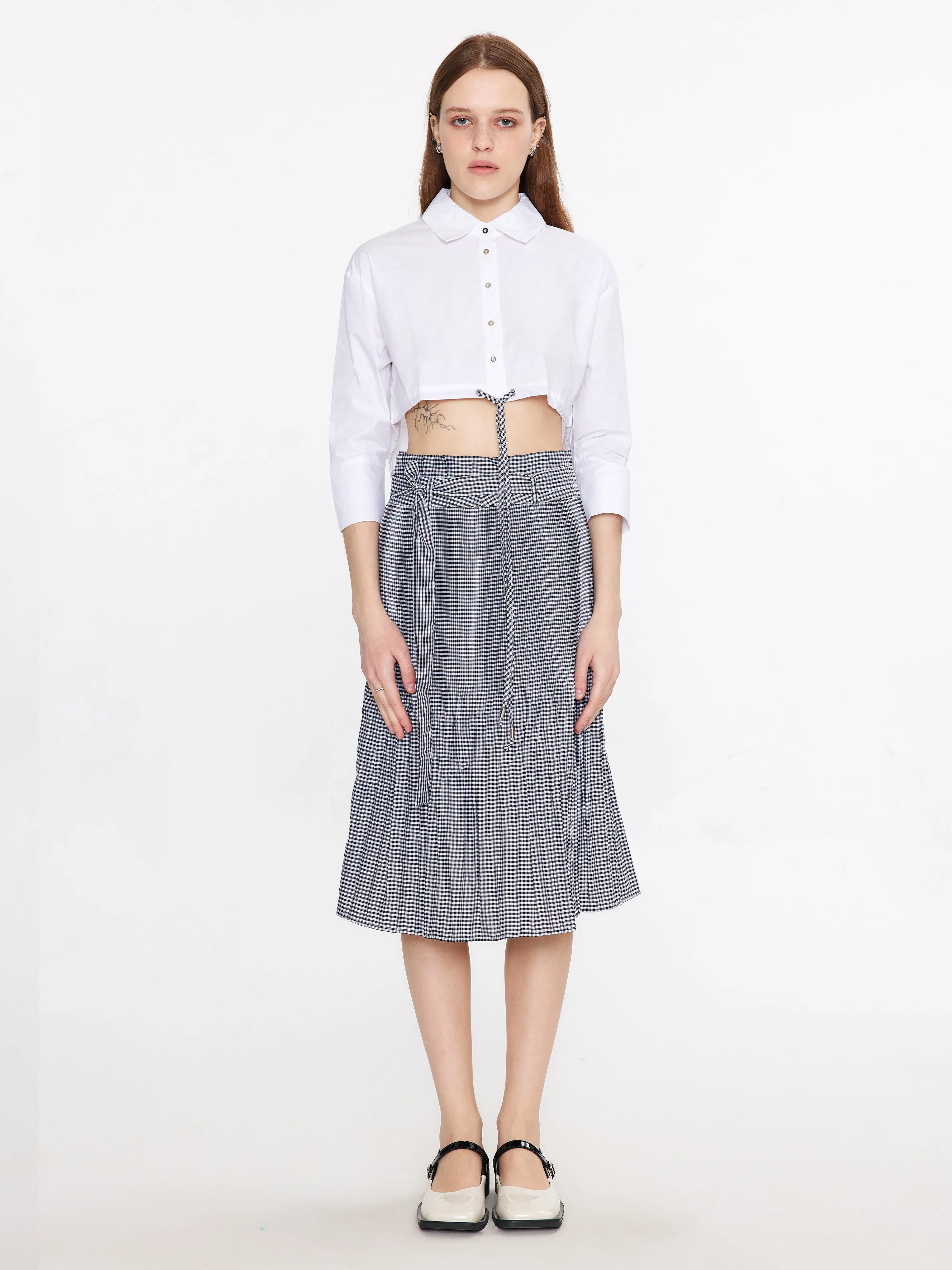 Plaid Pleated Midi Skirt