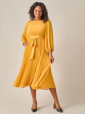 Plus Size A-Line Balloon Sleeve Midi Dress, Gold Signature