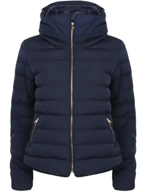 Quince Quilted Puffer Jacket with Extendable Hood in Peacoat - Tokyo Laundry