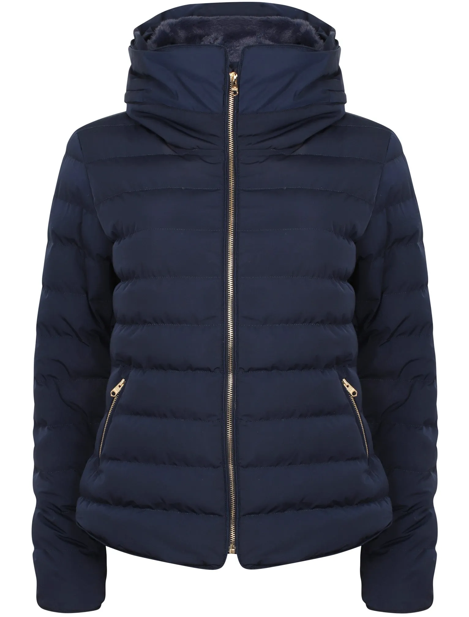 Quince Quilted Puffer Jacket with Extendable Hood in Peacoat - Tokyo Laundry
