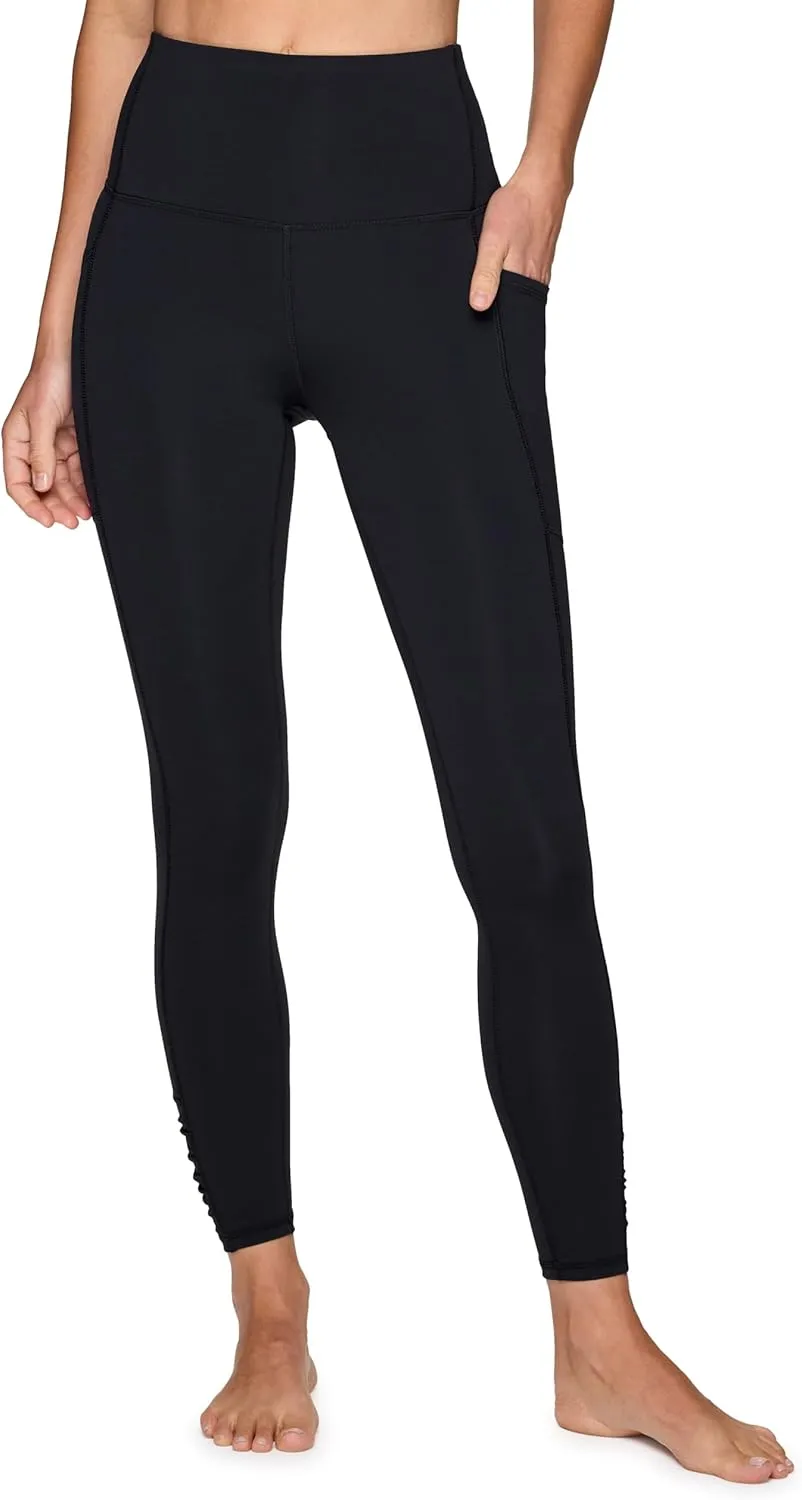 RBX Women's Full Length Fashion Workout Legging with Ruched Side, High Waisted Squat Proof Yoga Leggings with Pockets