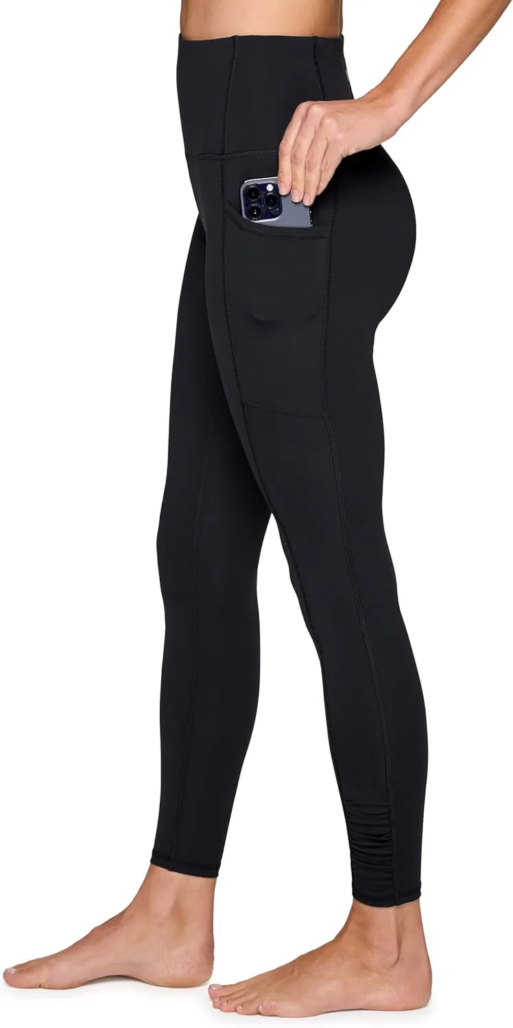 RBX Women's Full Length Fashion Workout Legging with Ruched Side, High Waisted Squat Proof Yoga Leggings with Pockets