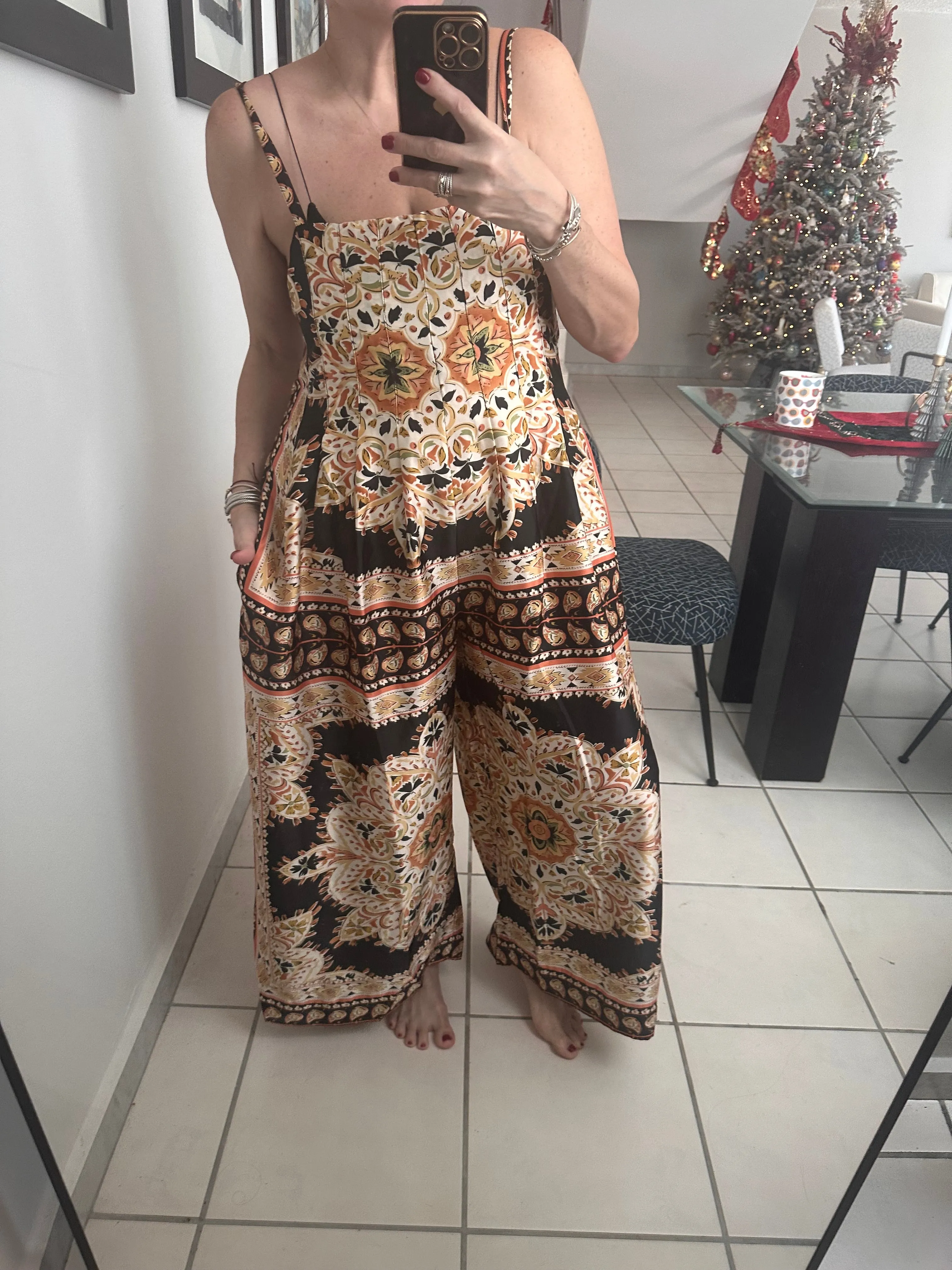 Scarf Print Sleeveless Overall Jumpsuit
