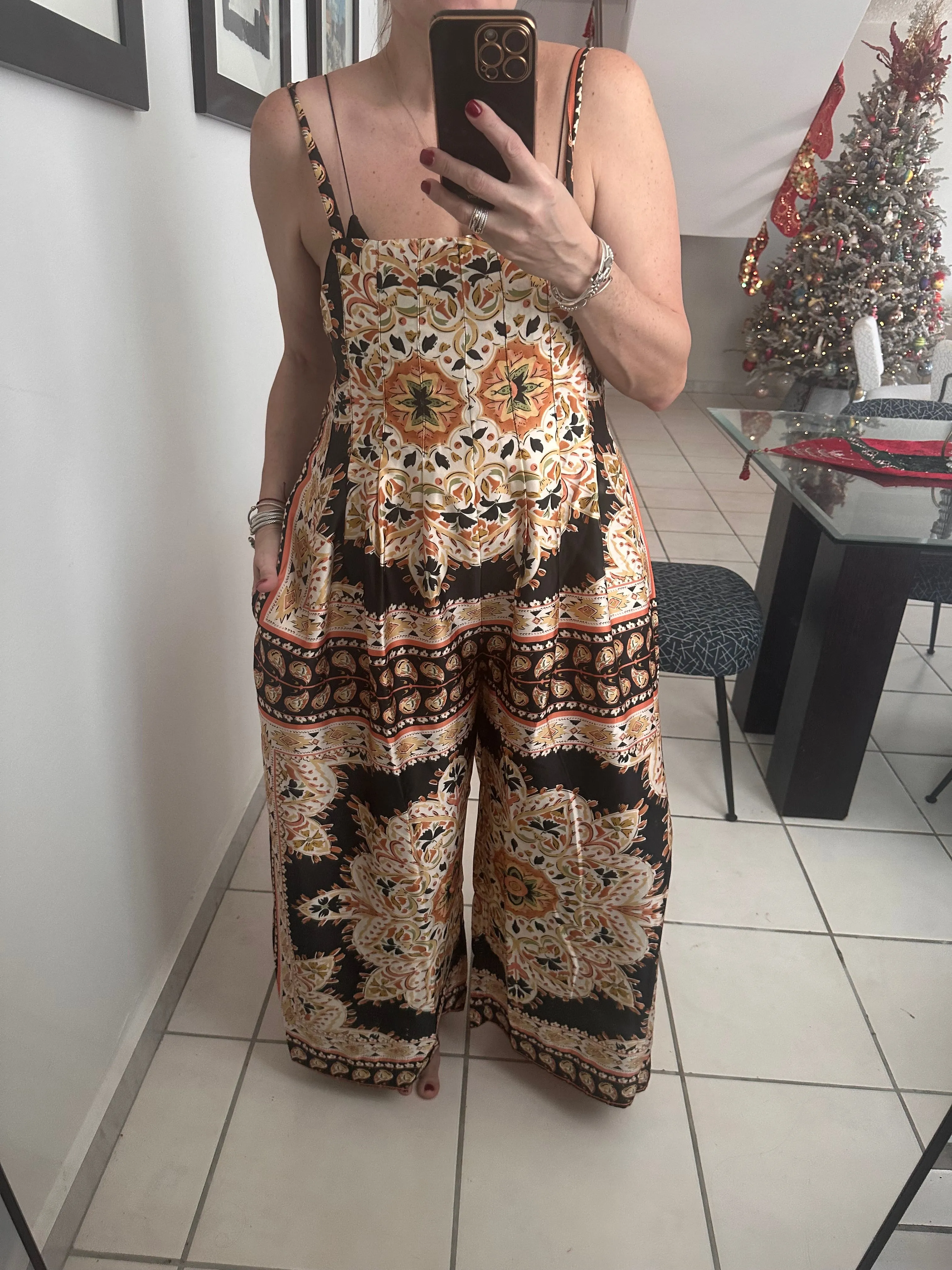 Scarf Print Sleeveless Overall Jumpsuit