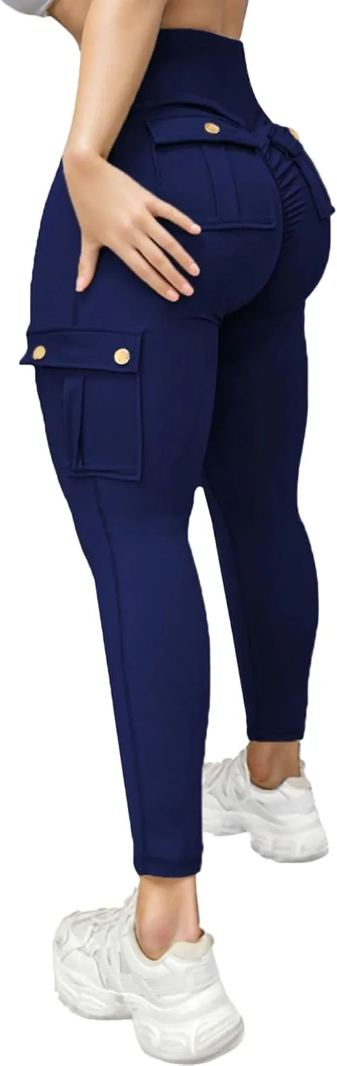 Scrunch Butt Lifting Leggings with Pockets Seamless High Waisted Workout Cargo Pants for Women