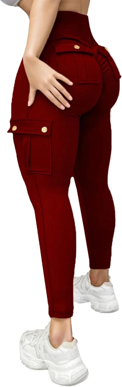 Scrunch Butt Lifting Leggings with Pockets Seamless High Waisted Workout Cargo Pants for Women