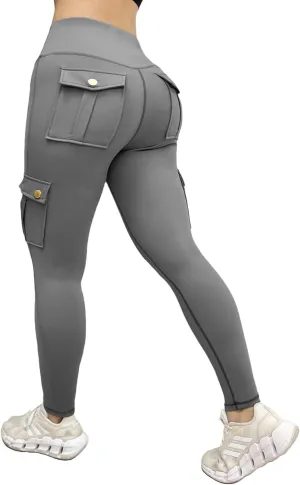 Scrunch Butt Lifting Leggings with Pockets Seamless High Waisted Workout Cargo Pants for Women