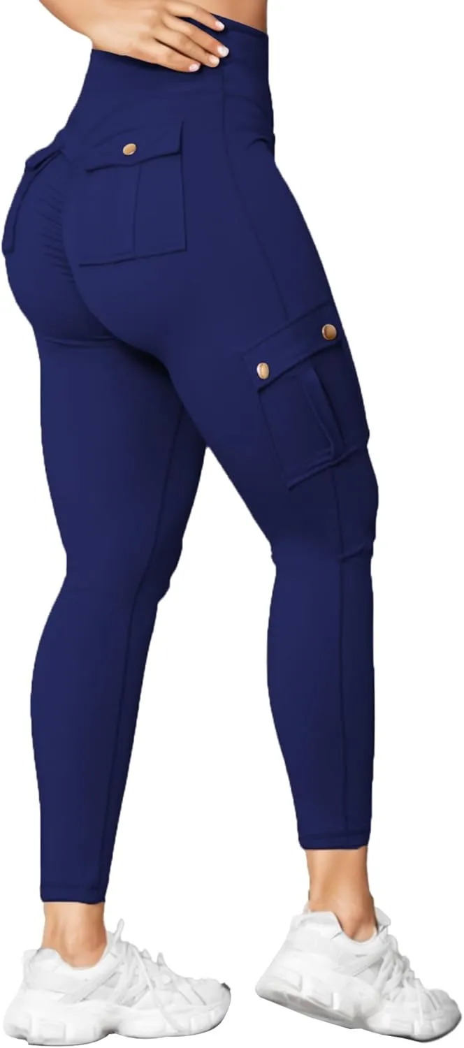 Scrunch Butt Lifting Leggings with Pockets Seamless High Waisted Workout Cargo Pants for Women