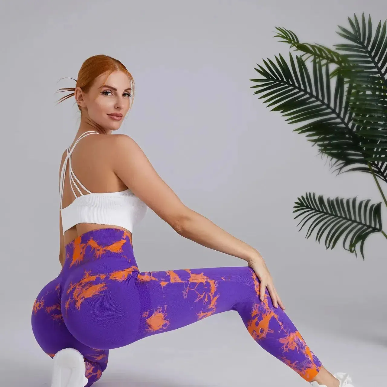 Seamless Peach Yoga Pants Women's Tie Dye High Waist Leggings