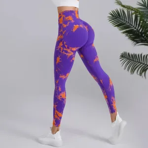 Seamless Peach Yoga Pants Women's Tie Dye High Waist Leggings