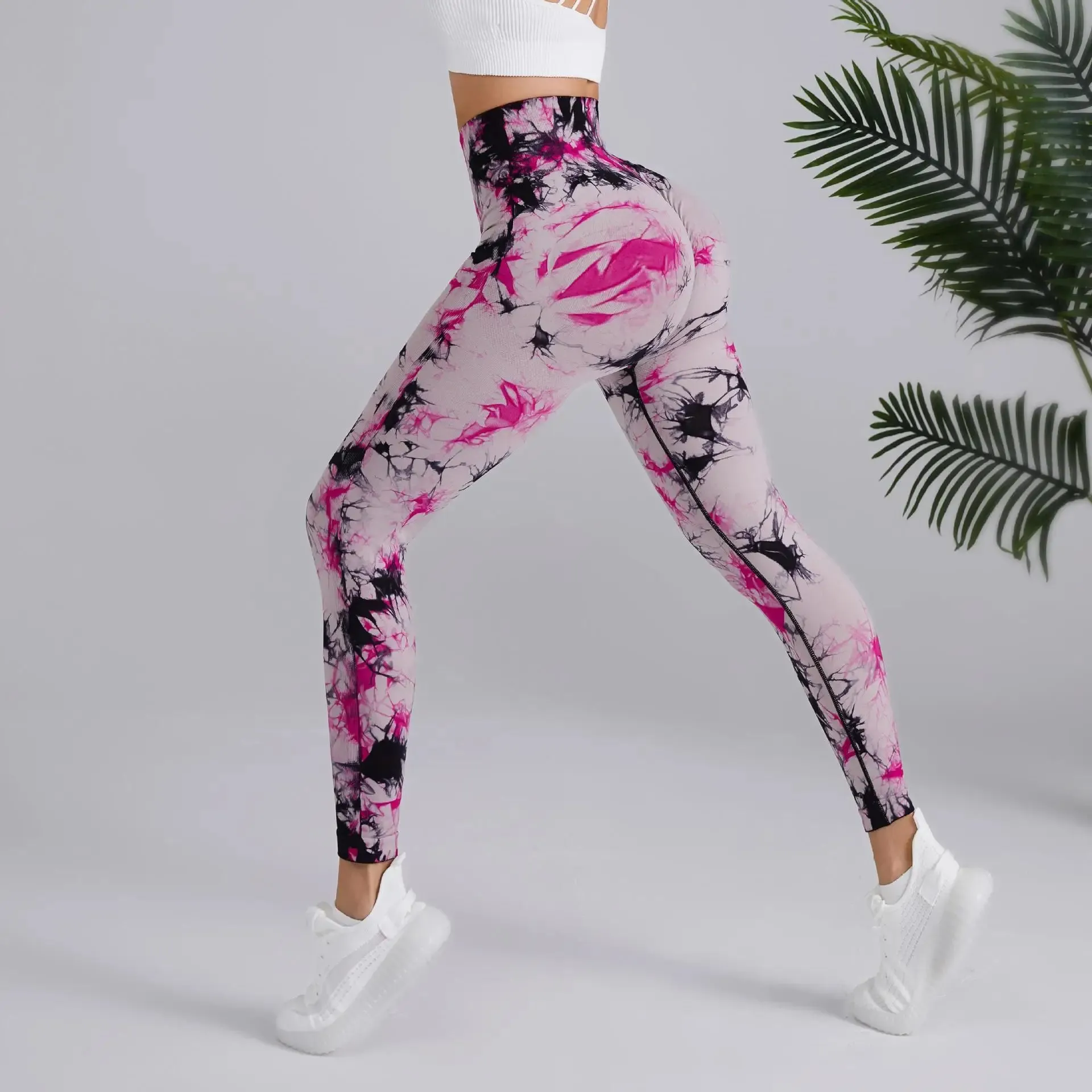 Seamless Peach Yoga Pants Women's Tie Dye High Waist Leggings