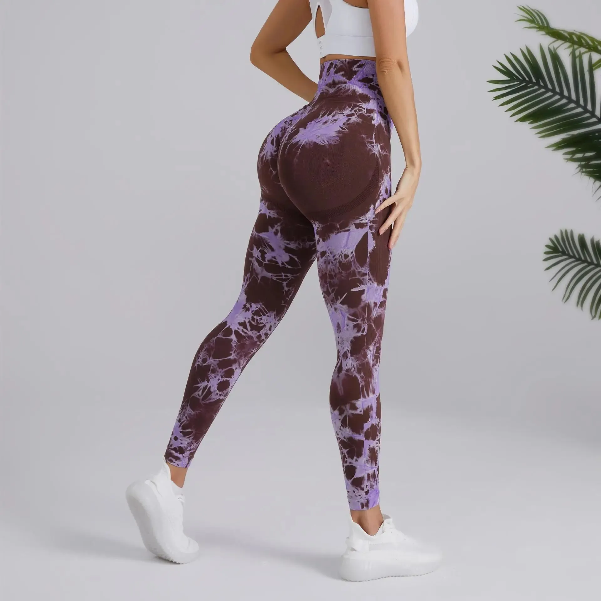 Seamless Peach Yoga Pants Women's Tie Dye High Waist Leggings