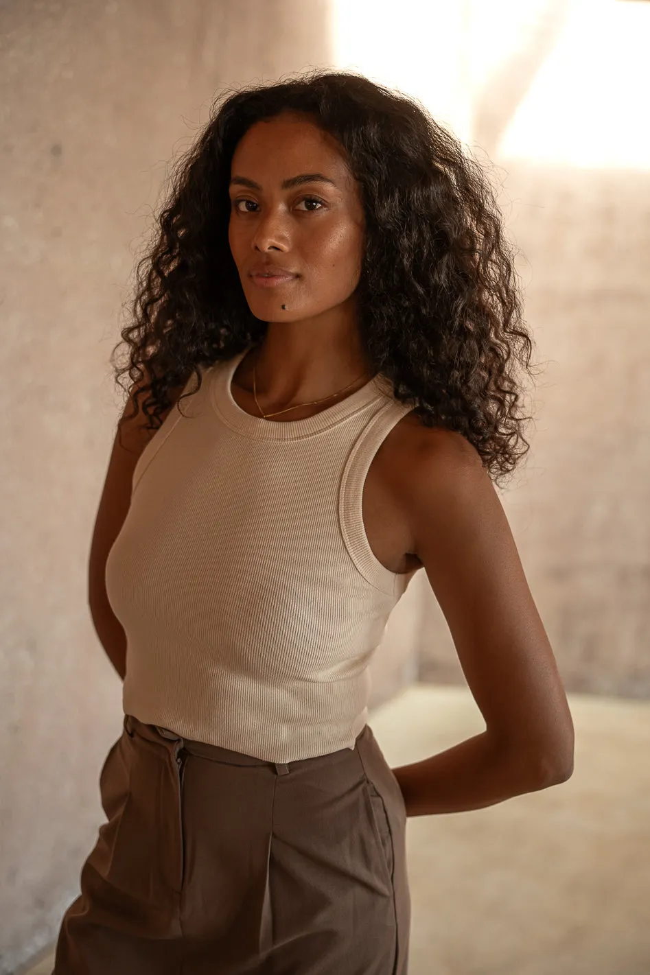 Selena Ribbed Tank in Cream - FINAL SALE
