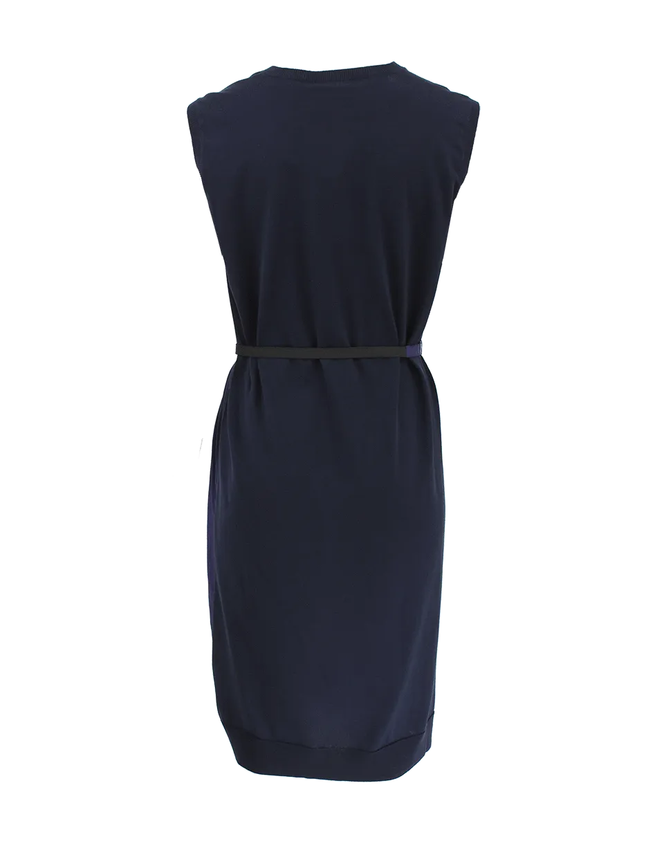 Sleeveless Split Neck Belted T-Shirt Dress