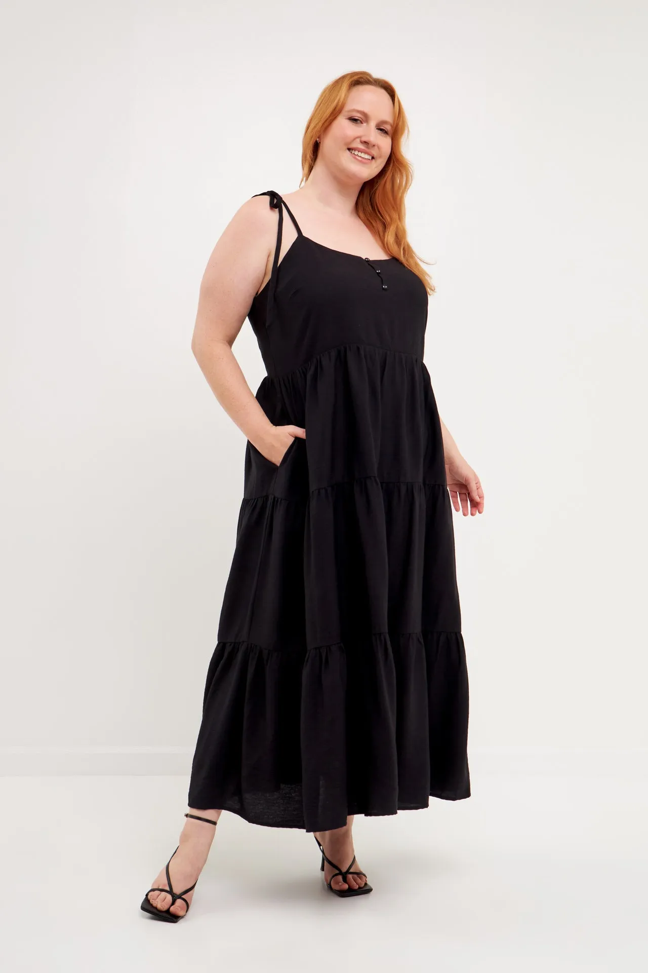 Spaghetti Tie Tiered Maxi Dress