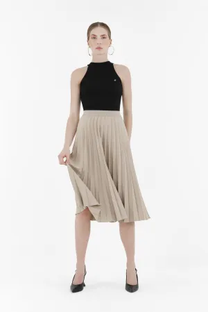 Stone Midi Thin Pleated Below the Knee Skirt