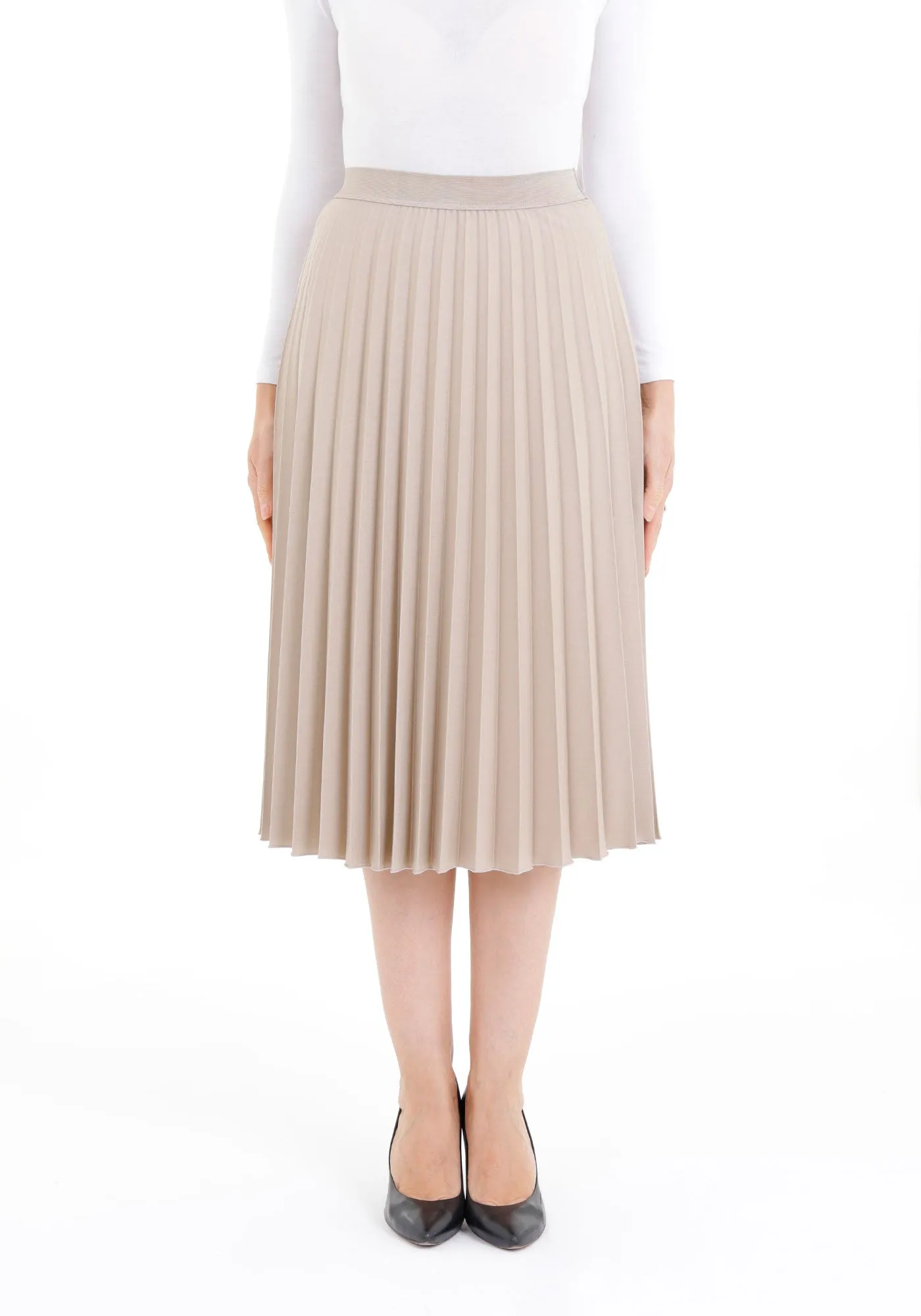 Stone Midi Thin Pleated Below the Knee Skirt