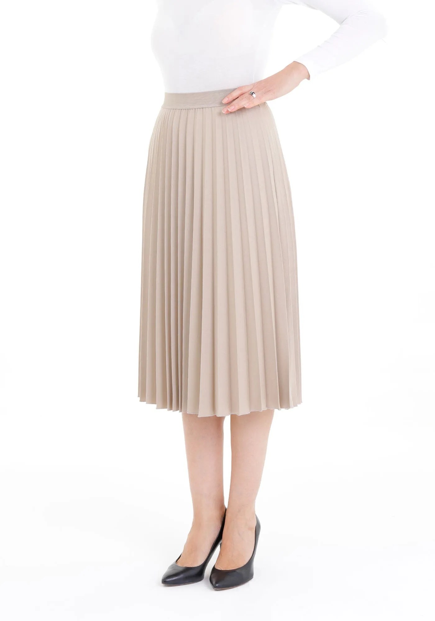Stone Midi Thin Pleated Below the Knee Skirt