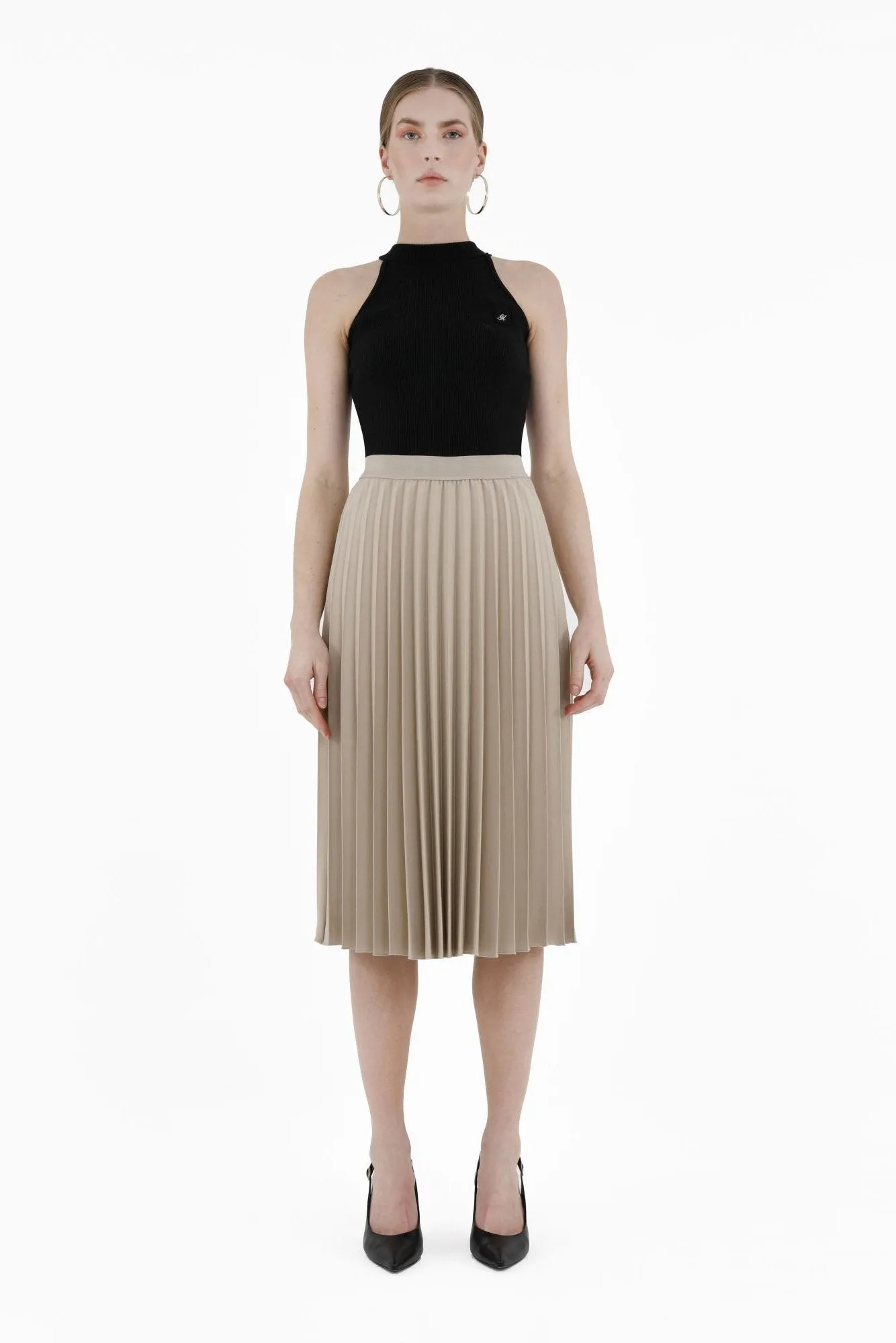 Stone Midi Thin Pleated Below the Knee Skirt