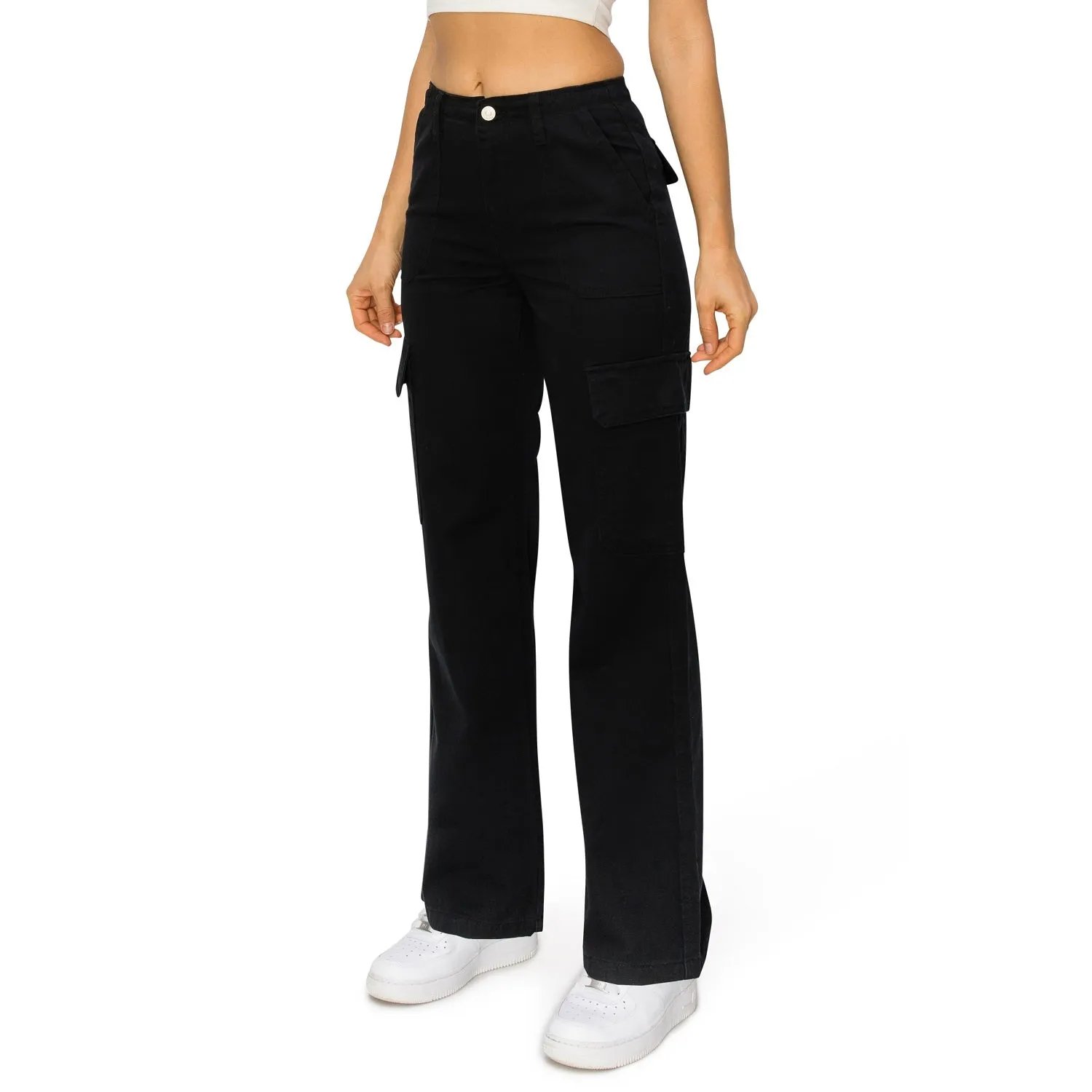 Straight Leg Cargo Pants - Black