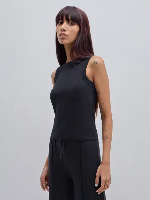 Superstar Black Ribbed Textured Cotton Tank Top