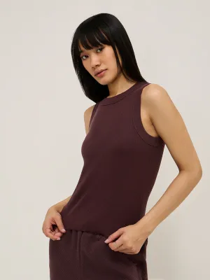 Superstar Wine Ribbed Textured Cotton-Blend Tank Top