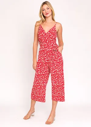 Surplice Top Red Floral Jumpsuit
