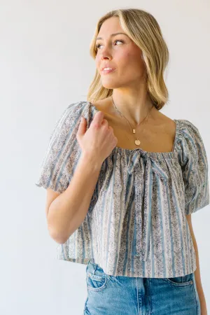 The Vasquez Striped Peasant Blouse in Blue