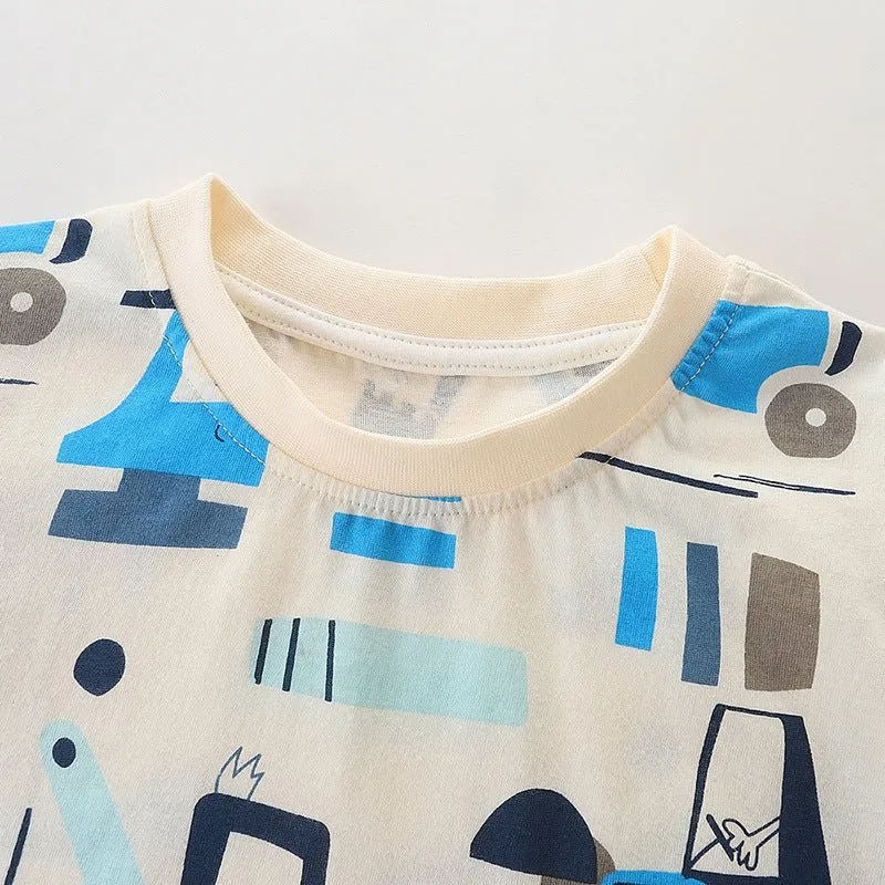 Toddler Boy's Excavator Print Short Sleeve T-shirt