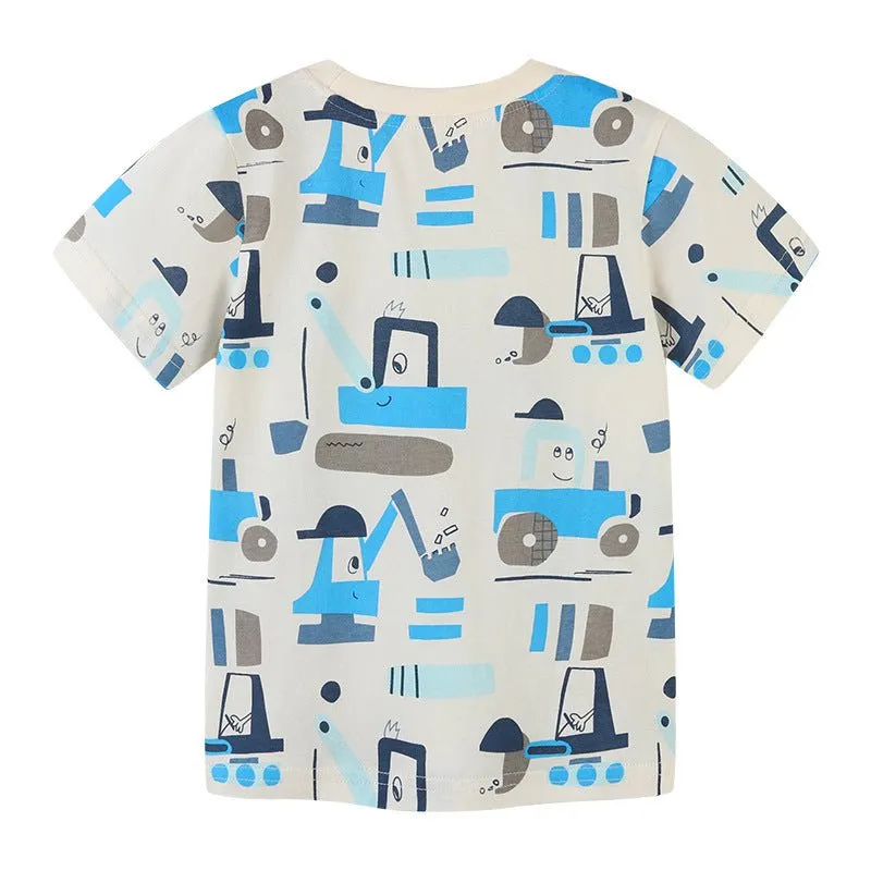 Toddler Boy's Excavator Print Short Sleeve T-shirt