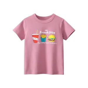 Toddler/Kid Girl's Short Sleeve Favorite Foods Print Design Pink T-Shirt