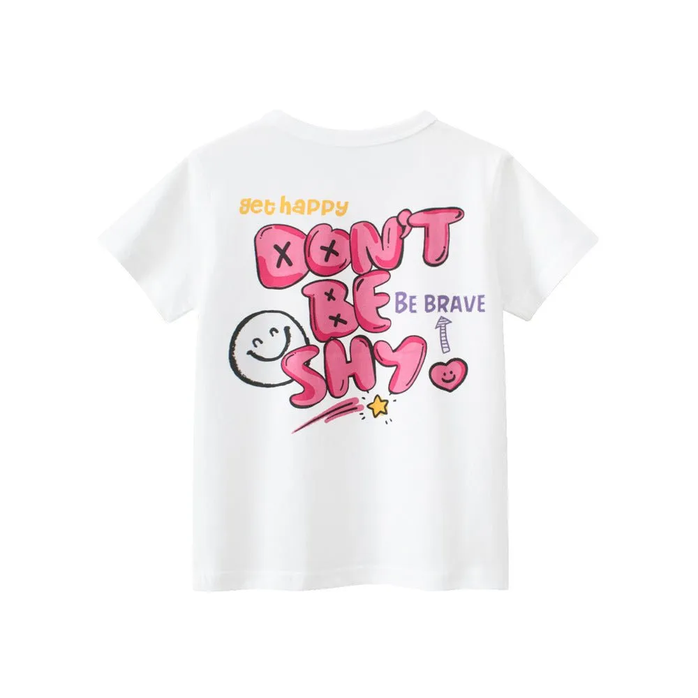 Toddler/Kid Girl's Short Sleeve "Don't Be Shy, Be Brave" Letter Print Design Tee