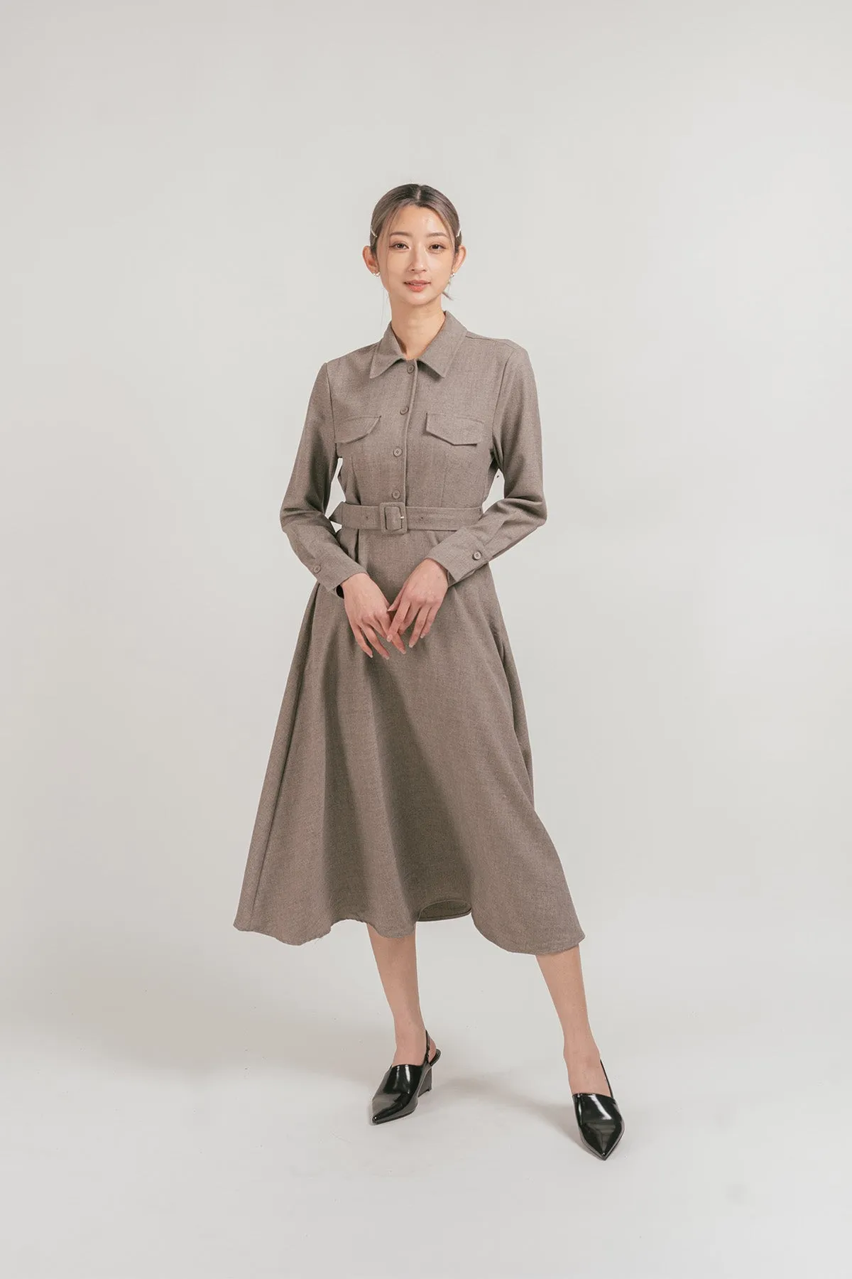 Vernitto Belted Maxi Shirt Dress