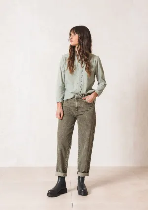 Washed Effect Khaki Jeans | Indi & Cold