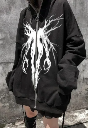 Wenkouban-Spring Casual Outfits Y2K Outfits Zipper Gothic Print Oversized Hoodie