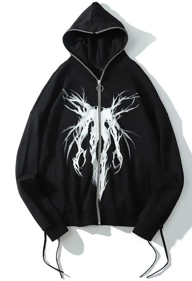 Wenkouban-Spring Casual Outfits Y2K Outfits Zipper Gothic Print Oversized Hoodie