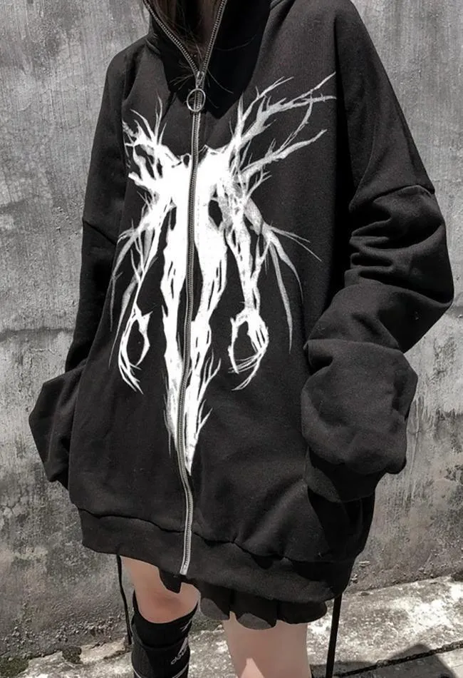 Wenkouban-Spring Casual Outfits Y2K Outfits Zipper Gothic Print Oversized Hoodie