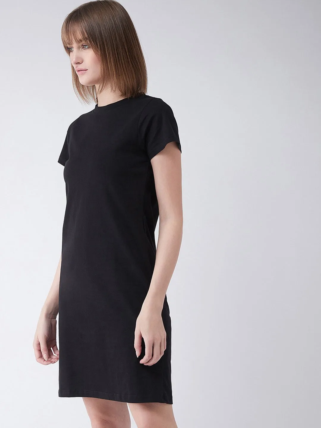 Women's Black Round Neck Short Sleeves T-Shirt Dress