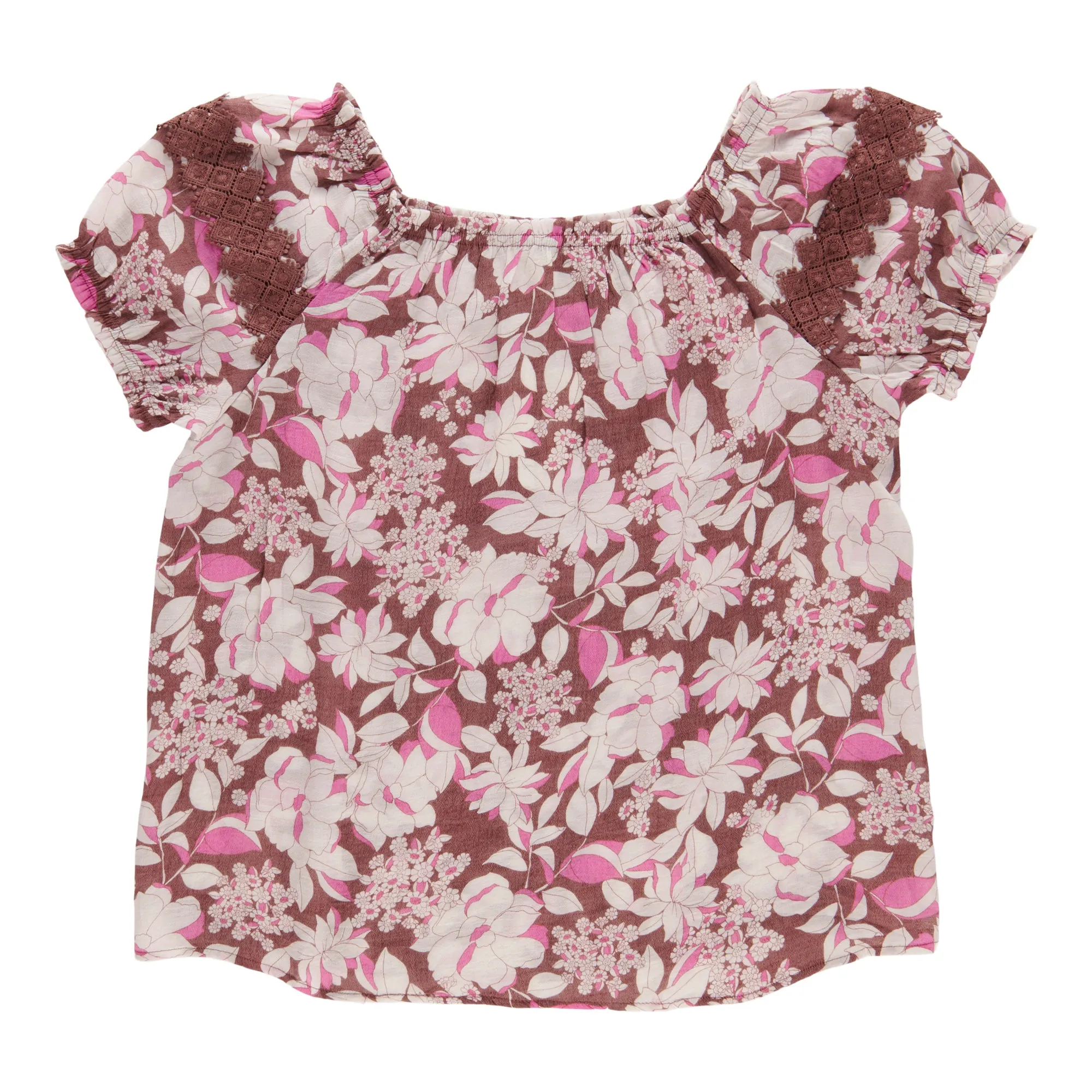 Women's Short Sleeve Printed Peasant Blouse